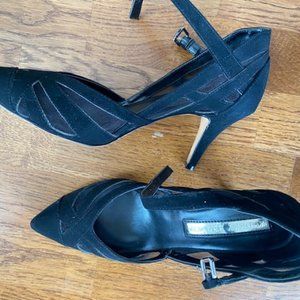 Black swede dressy sandal 3-inch heel size 9